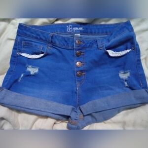 No Boundaries No Bo High Rise Women's Blue Denim Shorts 4 Button Fly Size 15